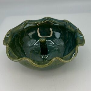 Artist Studio Pottery Bowl Apple Baker Dish Artist Signed Scallop Edge Green
